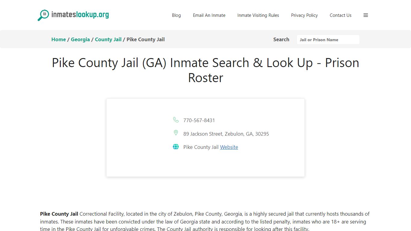 Pike County Jail (GA) Inmate Search & Look Up - Prison Roster